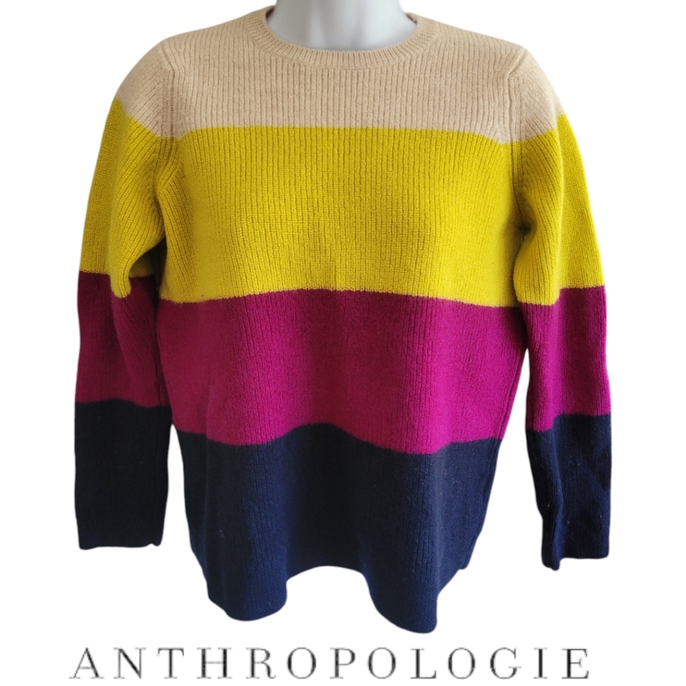 Anthropologie Colorblock Merino Wool Sweater Size XL (fits smaller)